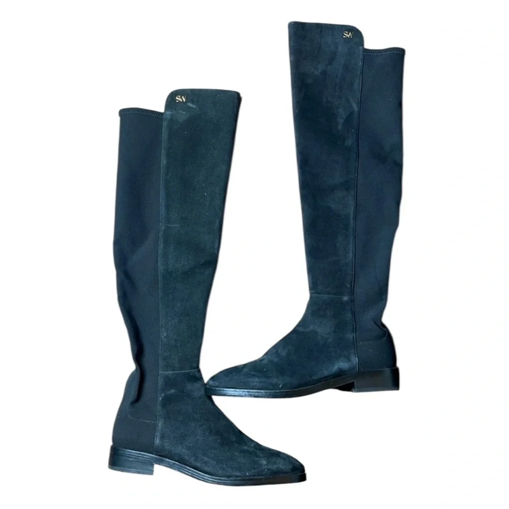 STUART WEITZMAN Keelan City Suede And Neoprene Knee Boots. 8B